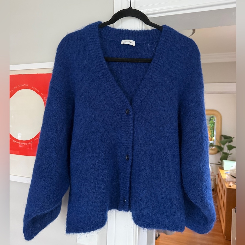American Vintage Official Blue Mohair V-neck Cropped Cardigan - Picture 5 of 7